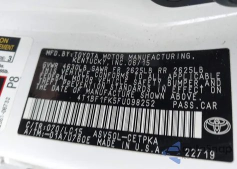 2015 Toyota Camry Xse из США, поврежденный, VIN 4T1BF1FK5FU098252